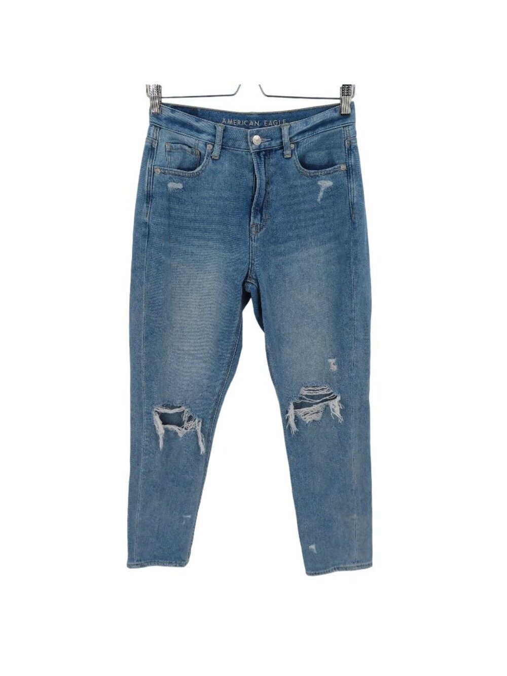 American Eagle Womens 4 Mom Jeans Blue Distressed Destroyed Denim Pants Cotton